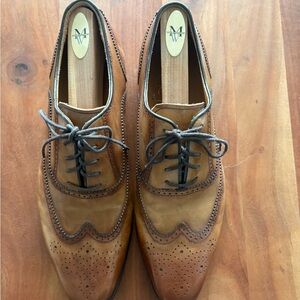 Tan/Brown Leather Wingtip Oxfords with Dark Laces